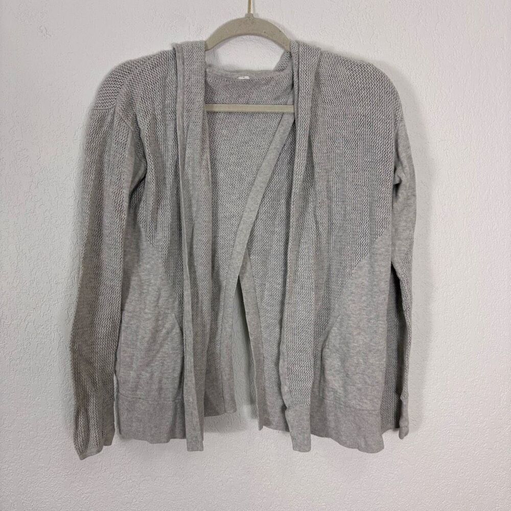 Lululemon Grey Open‎ Hooded Cardigan Slit Back Sweater